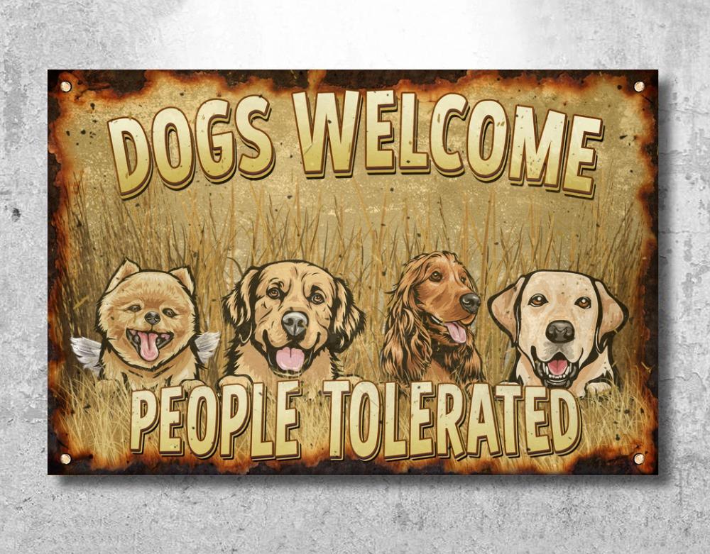 Personalized Metal Sign for Pet Lovers - Pets Welcome - People Tolerated - Choose up to 4 Pets/Dogs/ Cats - Furlidays