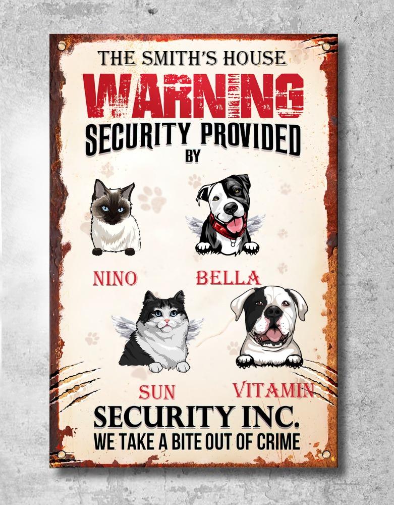 Personalized Metal Sign for Pet Lovers - Dog Face - Security Pets - Choose up to 4 Pets/Dogs/Cats - Furlidays