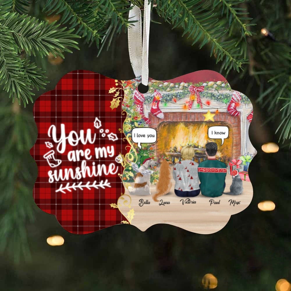 Custom Ornament For Pet Lovers - Christmas Gift - Two Persons with Pets Conversation - Life is better with furbabies - Up To 3 Pets/Dogs/Cats Plus