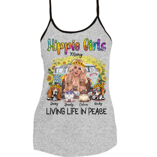 Personalized Dog Criss Cross Tank Top - Hippie Girls - Choose Up To 4 Pets/Dogs/Cats