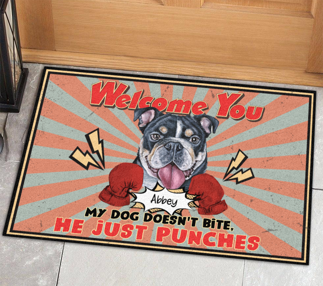 Personalized Doormat for Pet Lovers - Welcome you - Dogs punch - Choose up to 3 Pets/Dogs/Cats with names - Furlidays