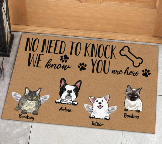 Personalized Doormat for Pet Lovers - No need to knock - Choose up to 5 Pets/Dogs/Cats  - Furlidays