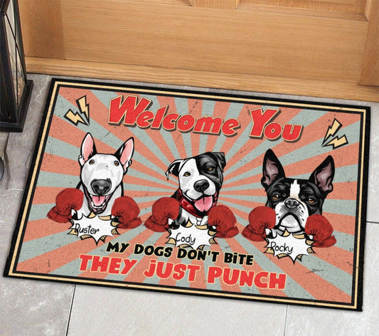 Funny Custom Doormat For Family, Funny Gift With Personalized Name & Pets, Welcome You, My Dog Doesn't Bite - Welcome Mat - Choose Pets/Dogs/Cats - Furlidays