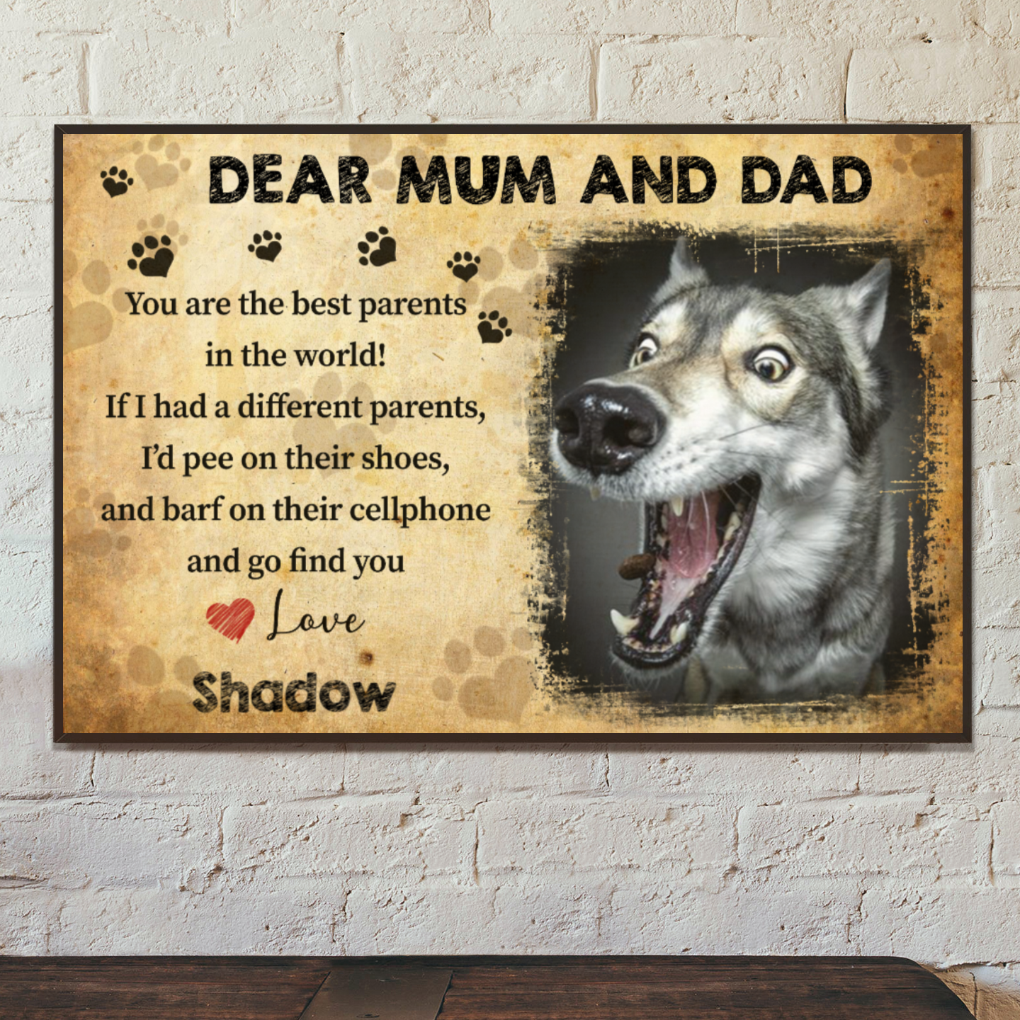 Personalized Canvas/Canvas with Frame/Poster For Pet Lovers - Dear Mum and Dad-Dogs upload Image up to 4 Pets/Dogs/Cats - Furlidays