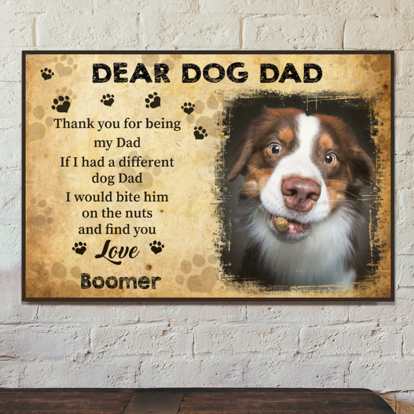 Personalized Canvas/Canvas with Frame/Poster for Pet Lovers - Dear Dog Dad-Dogs upload Image up to 4 Pets/Dogs/Cats - Furlidays