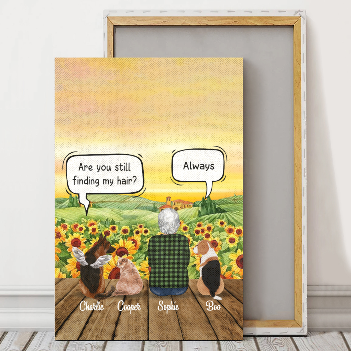 Personalized Canvas/Poster Prints For Friends/Pet Lovers - Best Gift Personalized With Dogs/Cats Breed & Names - Young/Old Woman's Conversation with Pets - (Up To 3 Pets/Dogs/Cats)