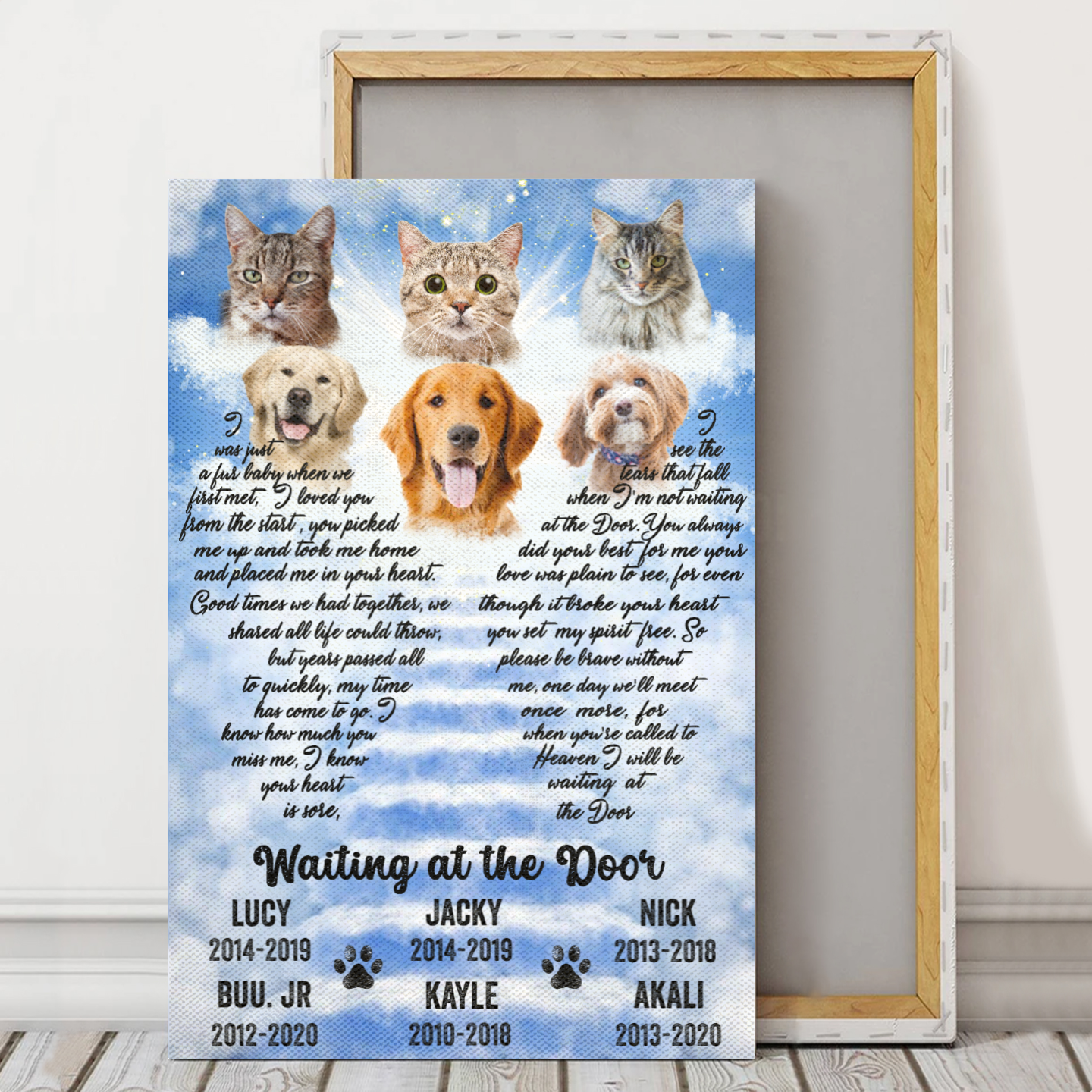 Personalized Canvas/Poster for Pet Lovers - Best Gift with your own photos - Waiting at the Door - (Up to 3 Pets/Dogs/Cats)